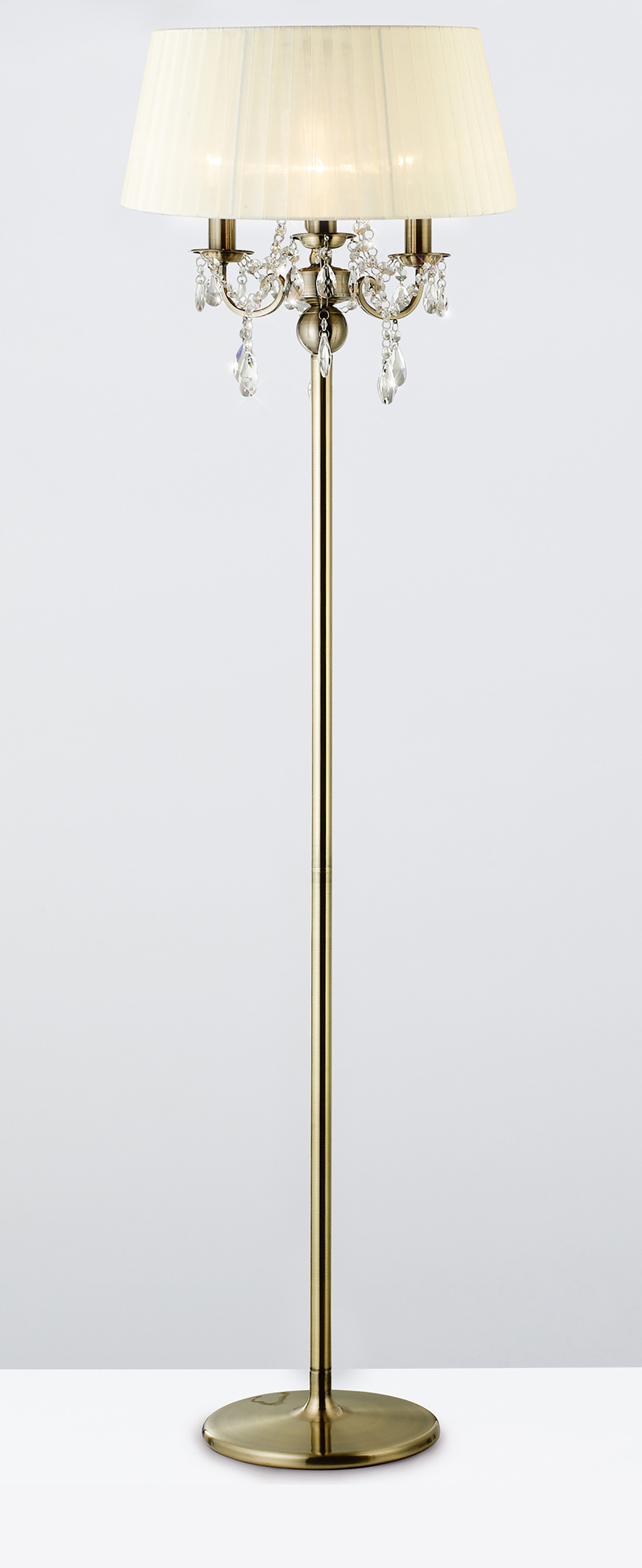 Olivia Antique Brass-Ivory Cream Crystal Floor Lamps Diyas Shaded Floor Lamps